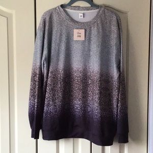 NWTPixie Lady Long Sleeve Crewneck Top Size XL Grey/Brown/Blue Ombre